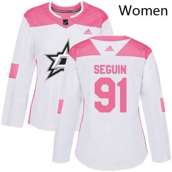 Womens Adidas Dallas Stars 91 Tyler Seguin Authentic WhitePink Fashion NHL Jersey